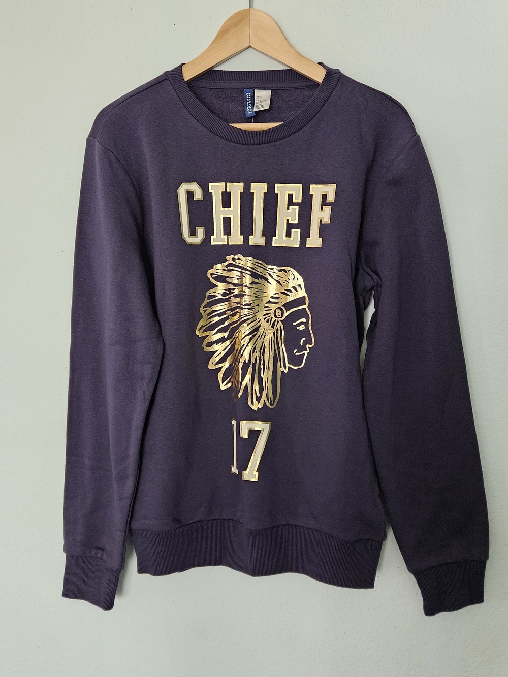 H&M Navy Sweatshirt with Gold Chief Graphic